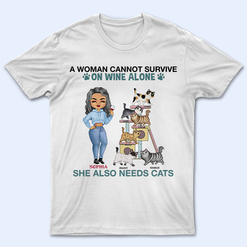 A Woman Can Not Survive On Wine – Gift For Cat Lovers – Personalized Custom T Shirt