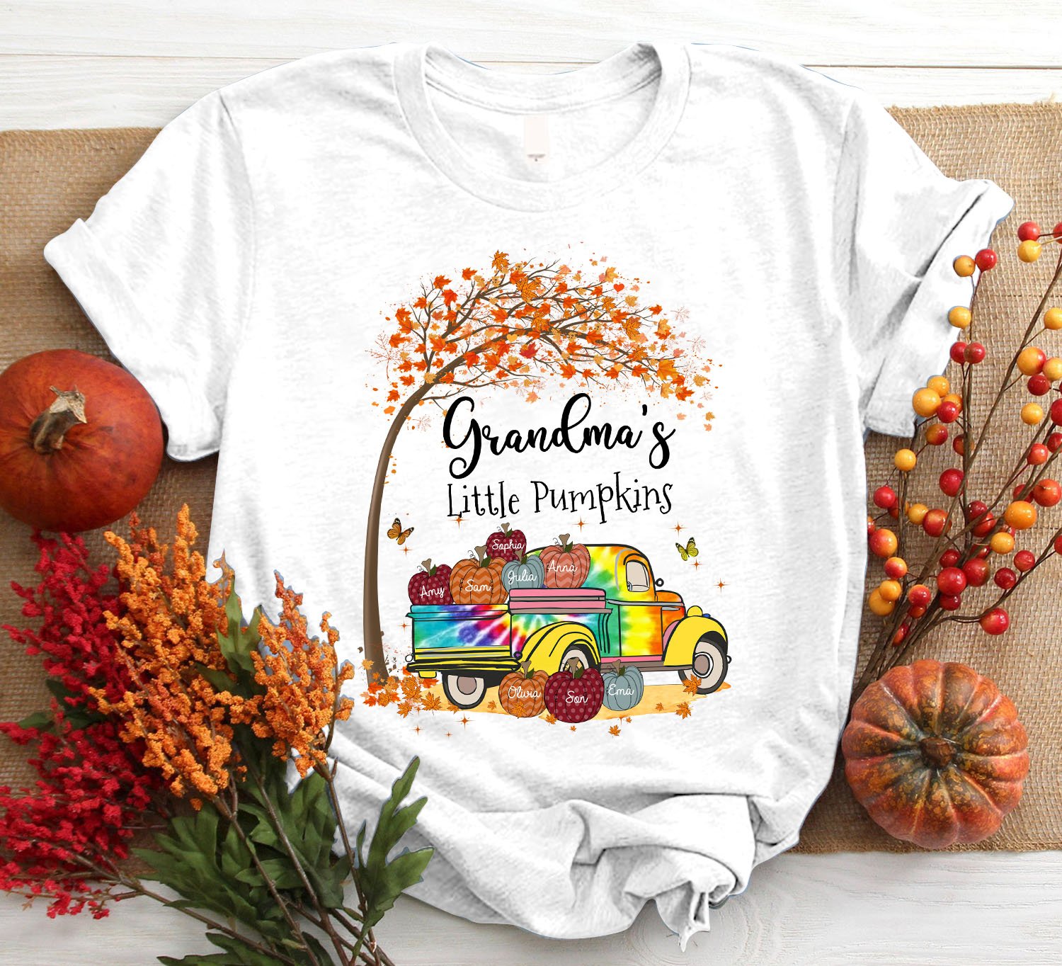 Grandma Little Pumpkins Autumn 2021 – Personalized Grandmother T-Shirt Women
