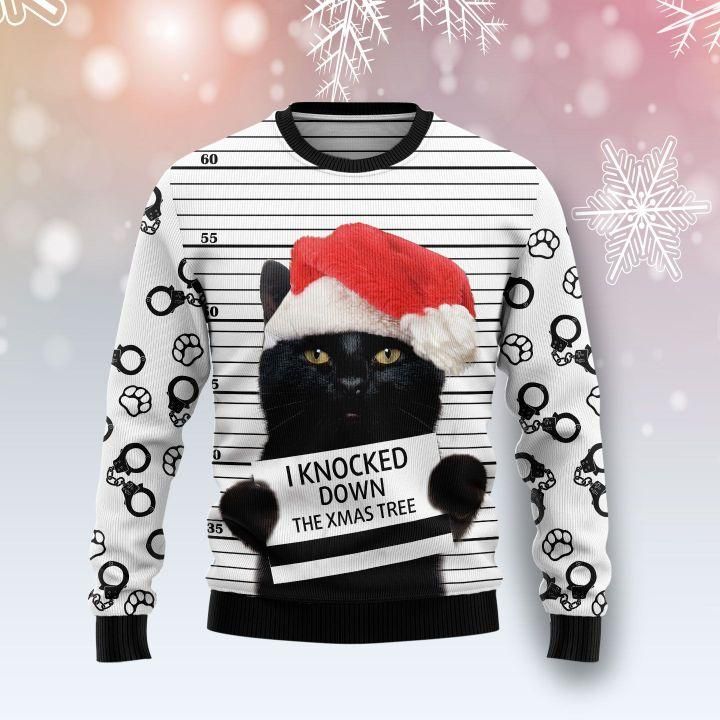 BLACK CAT KNOCKED DOWN CHRISTMAS UGLY SWEATER   HN1512103