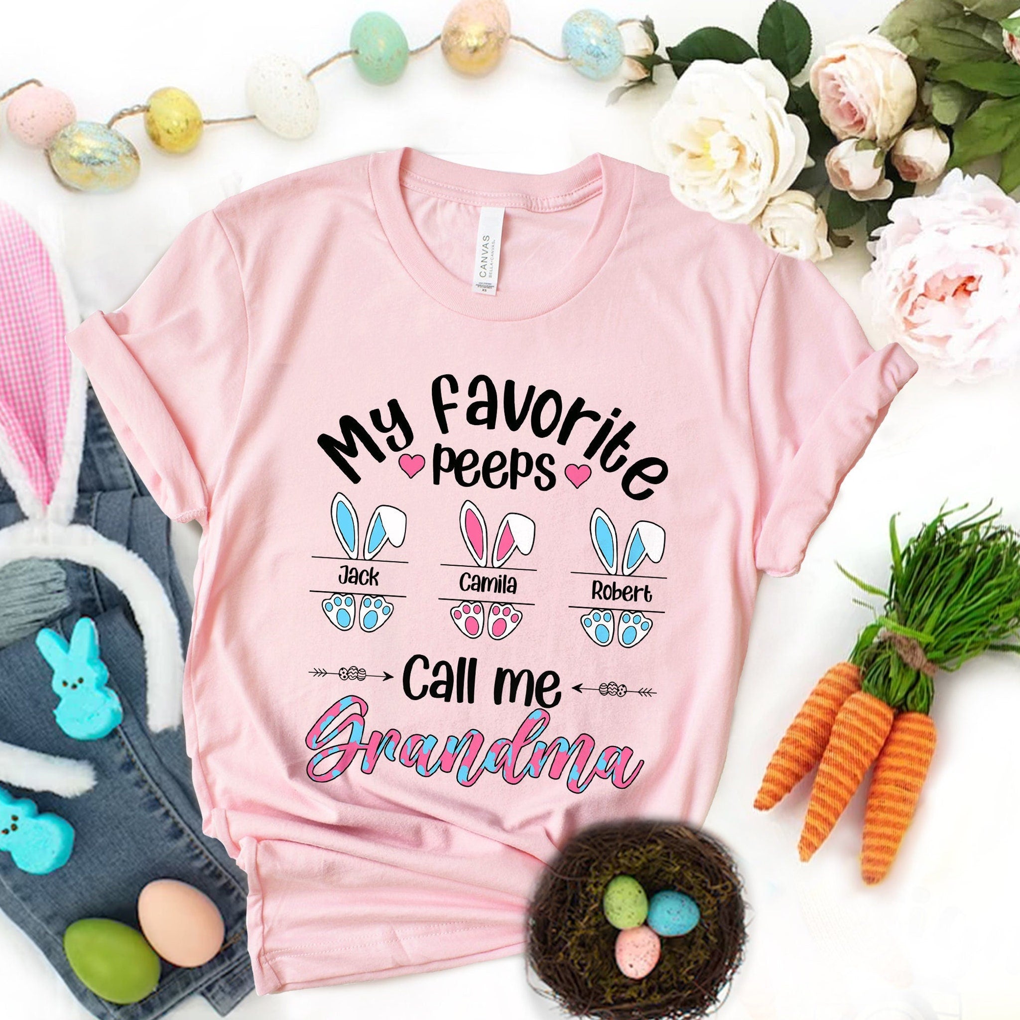 Personalized Grandma Easter Day T-Shirt, My Favorite Peeps Call Me Grandma Tshirt, Cute Bunny Grandkids Shirt, Nana Easter\’S Day Shirt