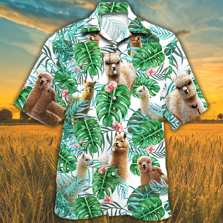 Waybackapparel Alpaca Lovers Tropical Plant 3D Hawaiian Shirt