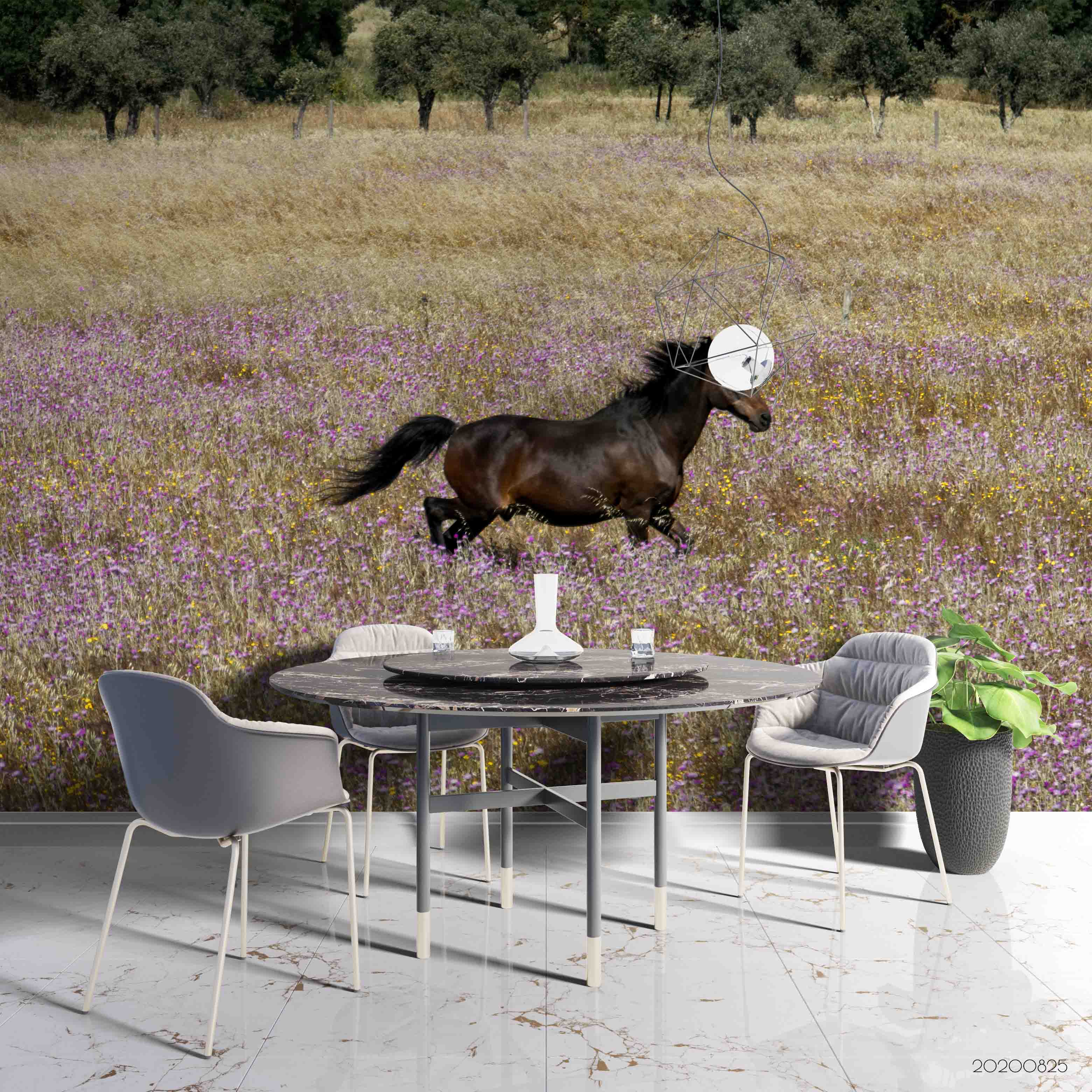 3D Animal Black Stallion Meadow Wall Mural Wallpaper Lqh 72