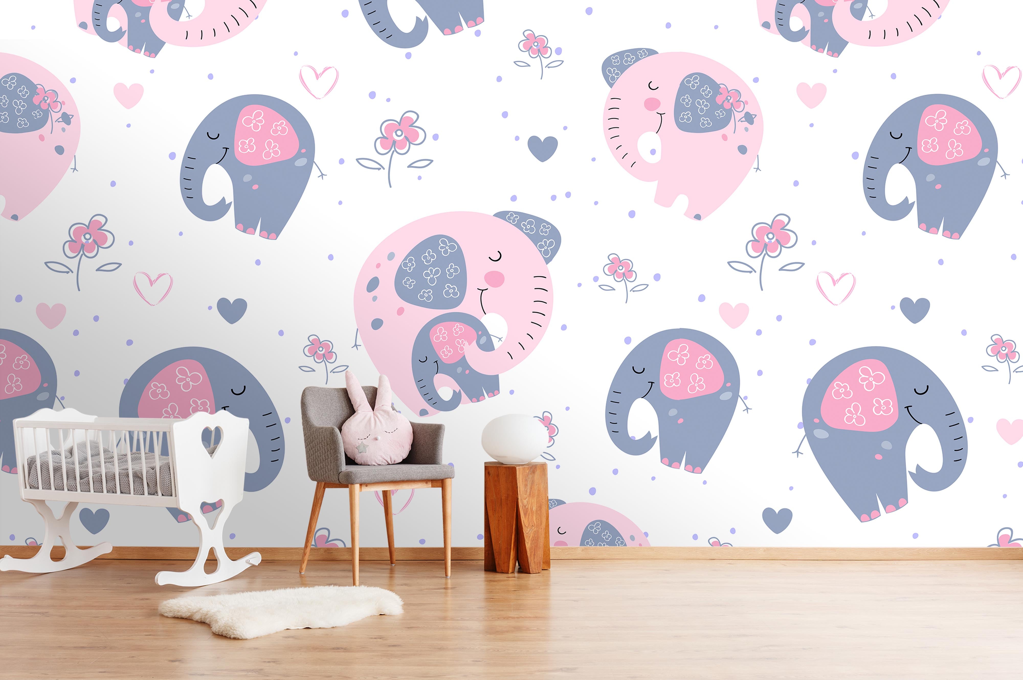 3D Cartoon Pink Elephants Wall Mural Wallpaper 32