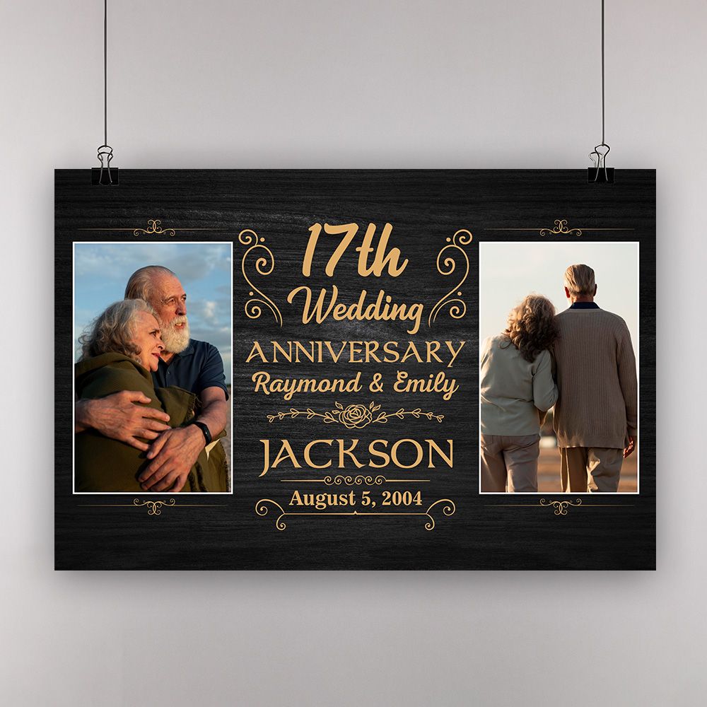 Personalized Photo, Names & Date 17Th Wedding Anniversary Gifts Poster For Couple, Husband, Him , Wife, Her