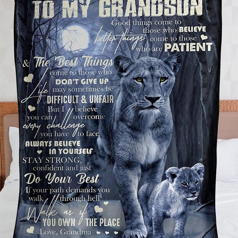 To My Grandson Love From Grandma Lion,Cozy Premium Fleece Blanket,Baby Fleece Blanket, Blanket Sofa Bed, 3D Blanket