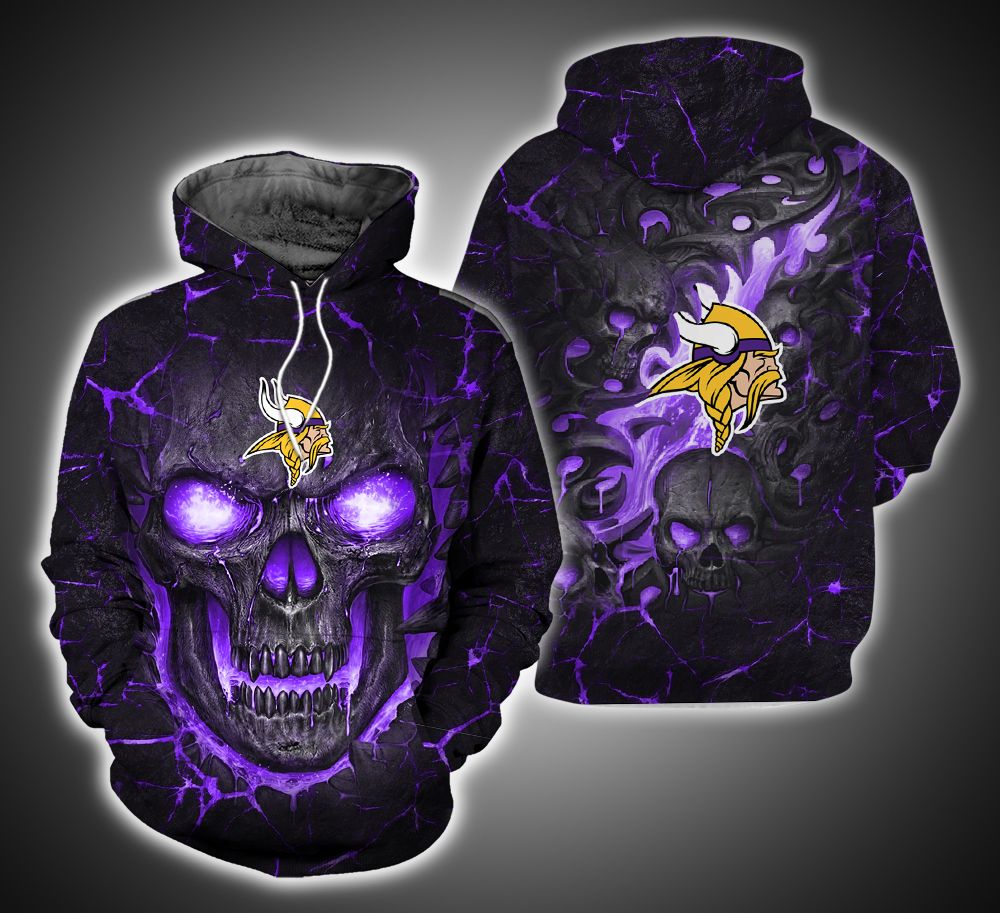 Minnesota Vikings Skull 3D Print Hoodie ver10