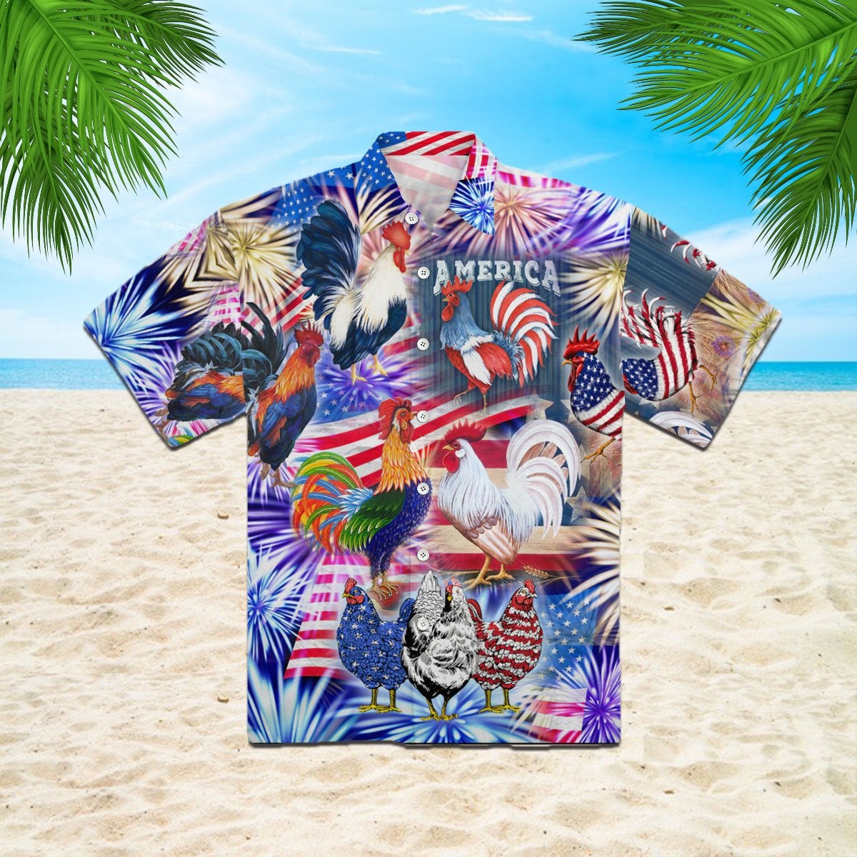 America Rooster Chicken With Fireworks Hawaii Lover Hawaii Shirt For Men Women Ha49366