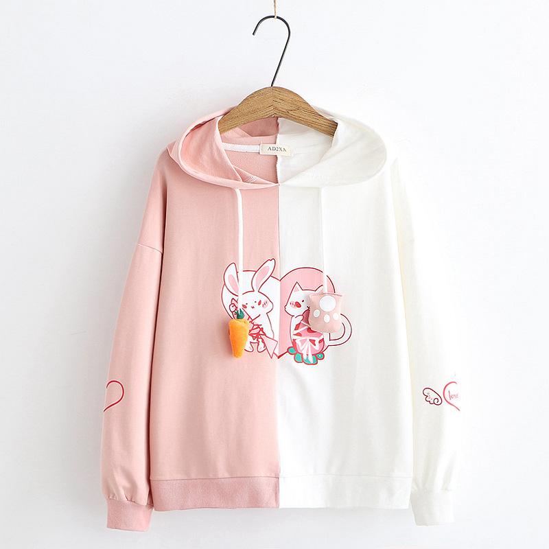 Kawaii Bunny Ear Women Hoodie Cute Rabbit Cat Lovely Sweatshirt Harajuku Soft Girls Anime Pink Pullover Tracksuit Outerwear 8446 alx