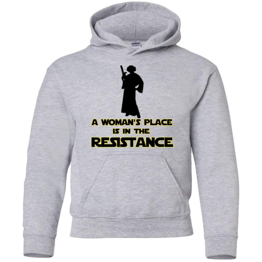 AGR A WOMAN’S PLACE IS IN THE RESISTANCE Youth Pullover Hoodie