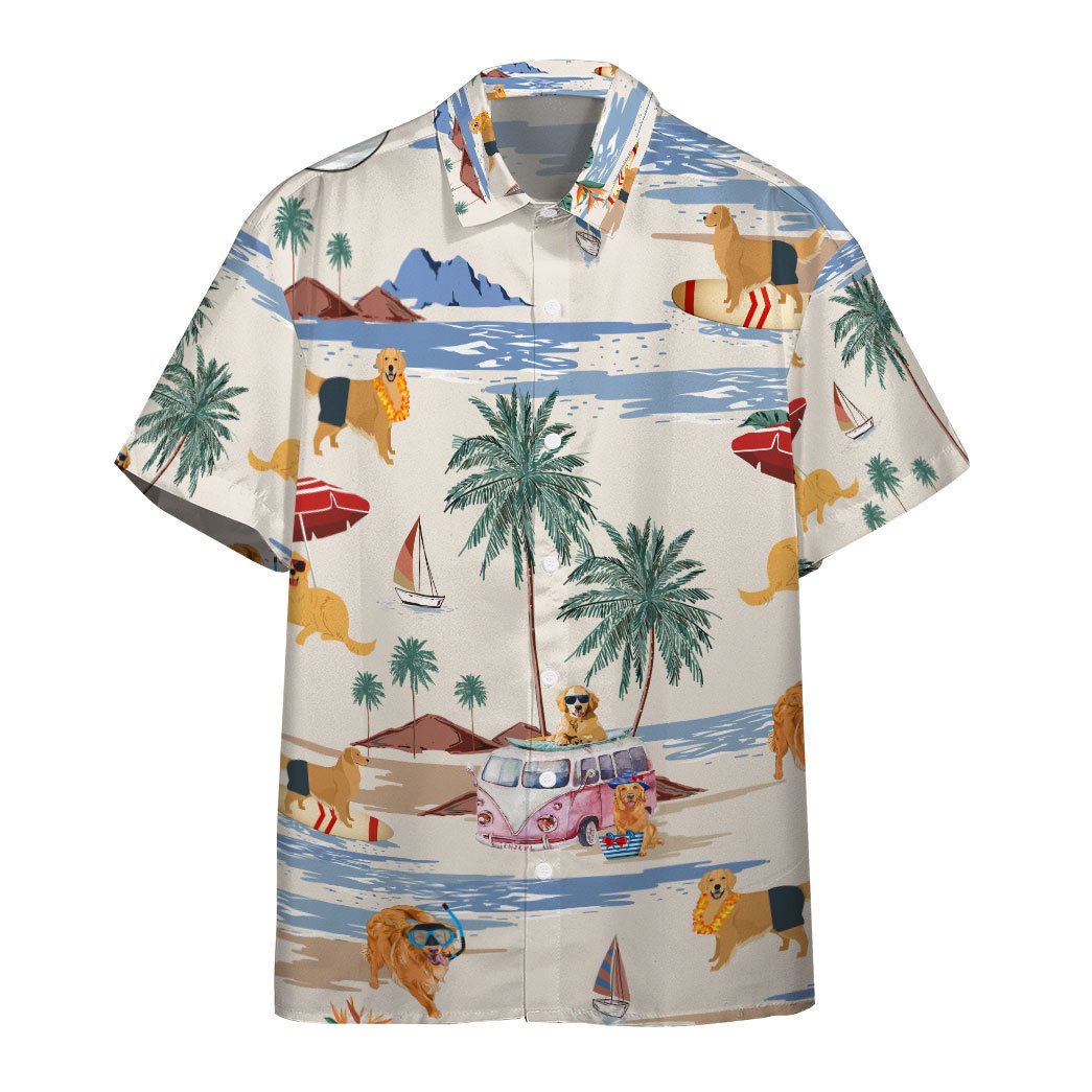 Gearhumans Golden Retriever Summer Beach Retro Custom Hawaii Shirt Ha104063