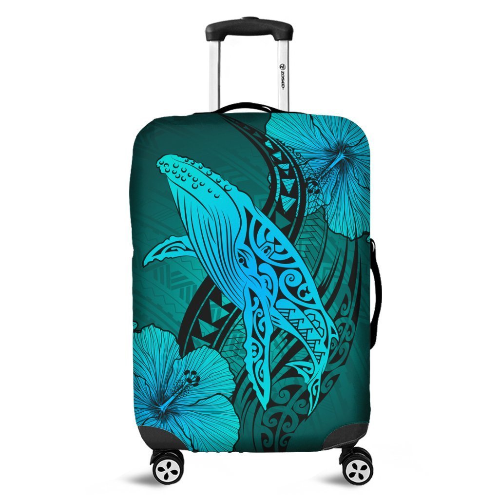 Hawaiian Map Whale Swim Hibiscus Polynesian Luggage Covers – Turquoise