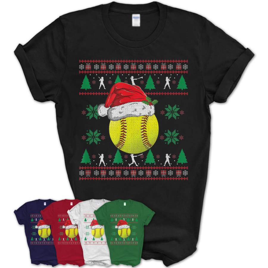 Ugly Christmas Softball Shirt Girls Kids Ball Santa Pajama T-Shirt – Teezou Store