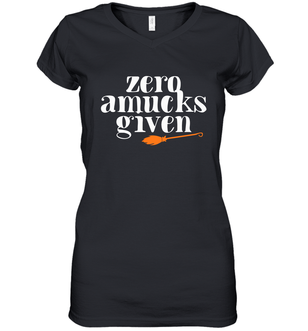 Zero Amucks Given Broom Witch Halloween Women’s V-Neck T-Shirt