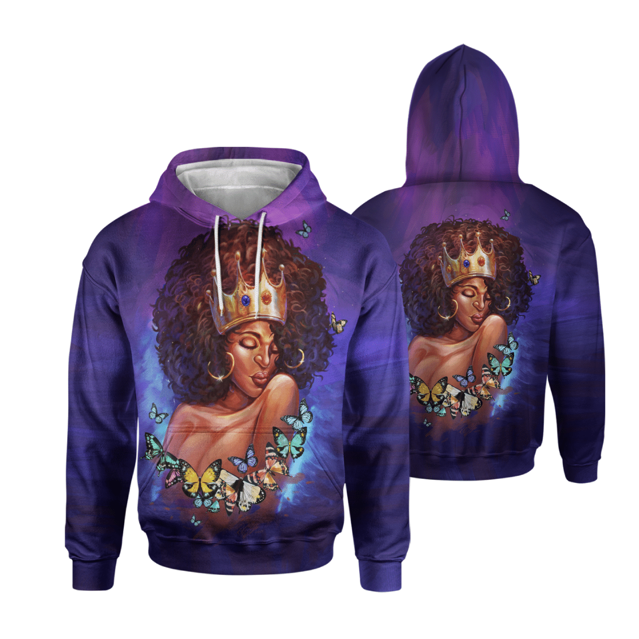 Black Queen Butterfly Art All Over Print Shirt 3D Hoodie For Black Women Art