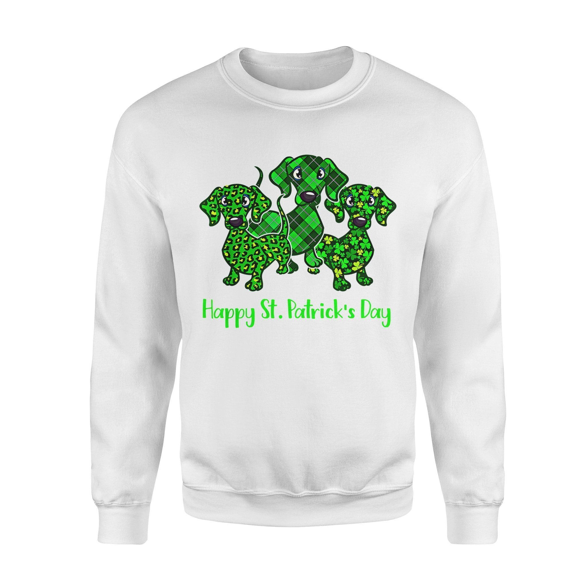 Dog Gift Idea Dachshund Leopard Buffalo Shamrock St Patricks Day T-Shirt – Standard Fleece Sweatshirt