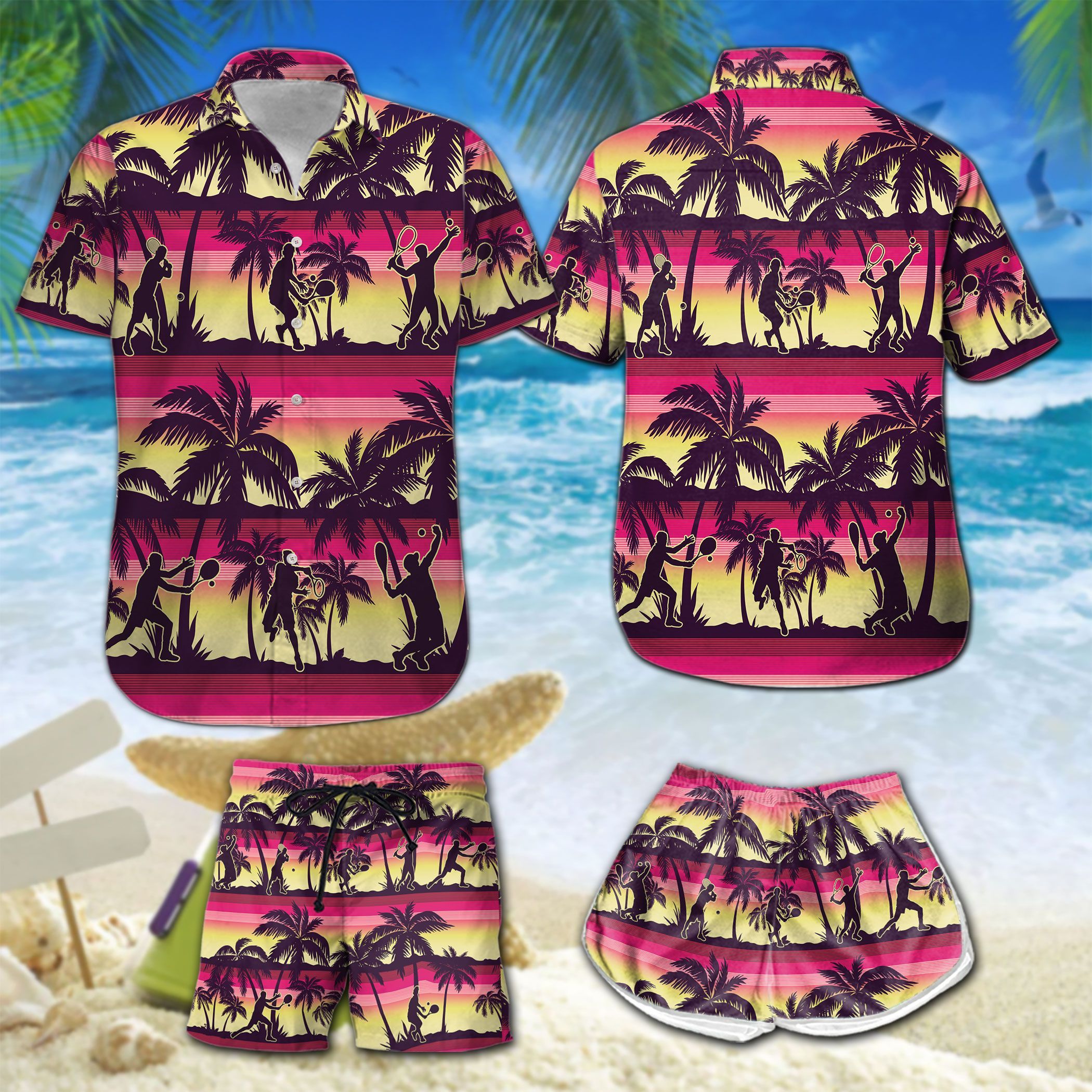 Palm Tree Tennis Hawaii Set Summer Holiday Ha97745