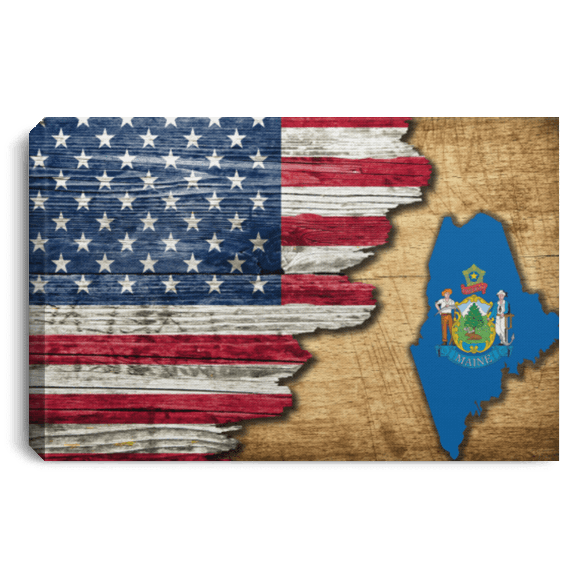 United States/Maine Flag Ripped Effect 24X16 Inches  Landscape Canvas .75In Frame