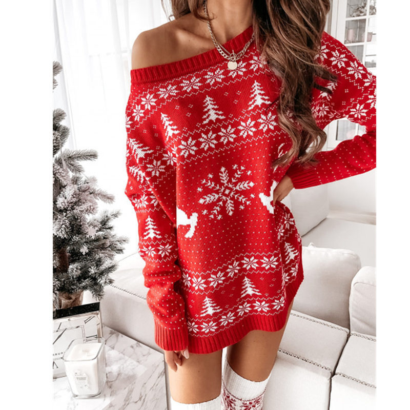 Sweater Women Knitting Xmas Christmas Elk Long Sleeve O Neck Ladies Jumper Fashion Casual Winter Autumn Pullover Sweater Top alx