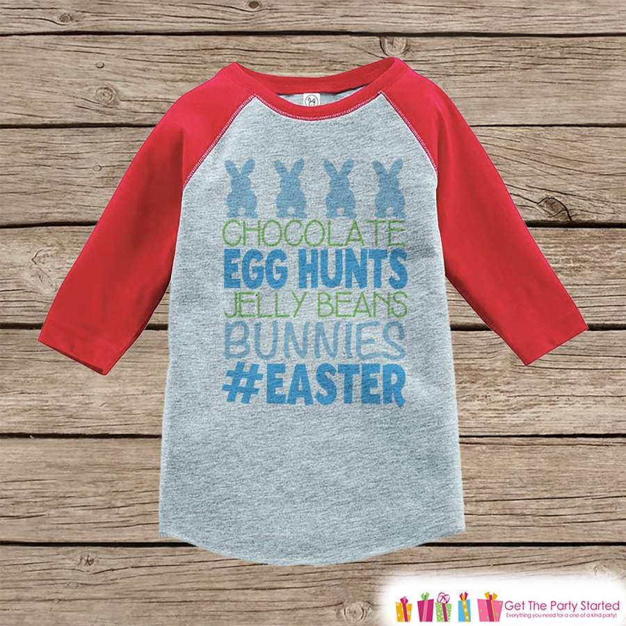 Boy’s Easter Outfit – #Easter Red Raglan Shirt or Onepiece – Easter Egg Hunt – Easter Bunny – Baby, Toddler, Kids, Youth Novelty Raglan Tee