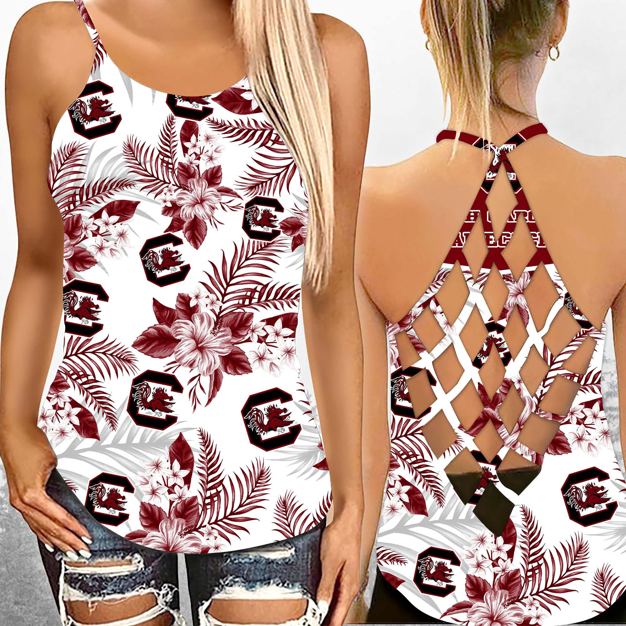 South Carolina Gamecocks NCAA1-Criss Cross Tanktop Hawaii Style Ds1