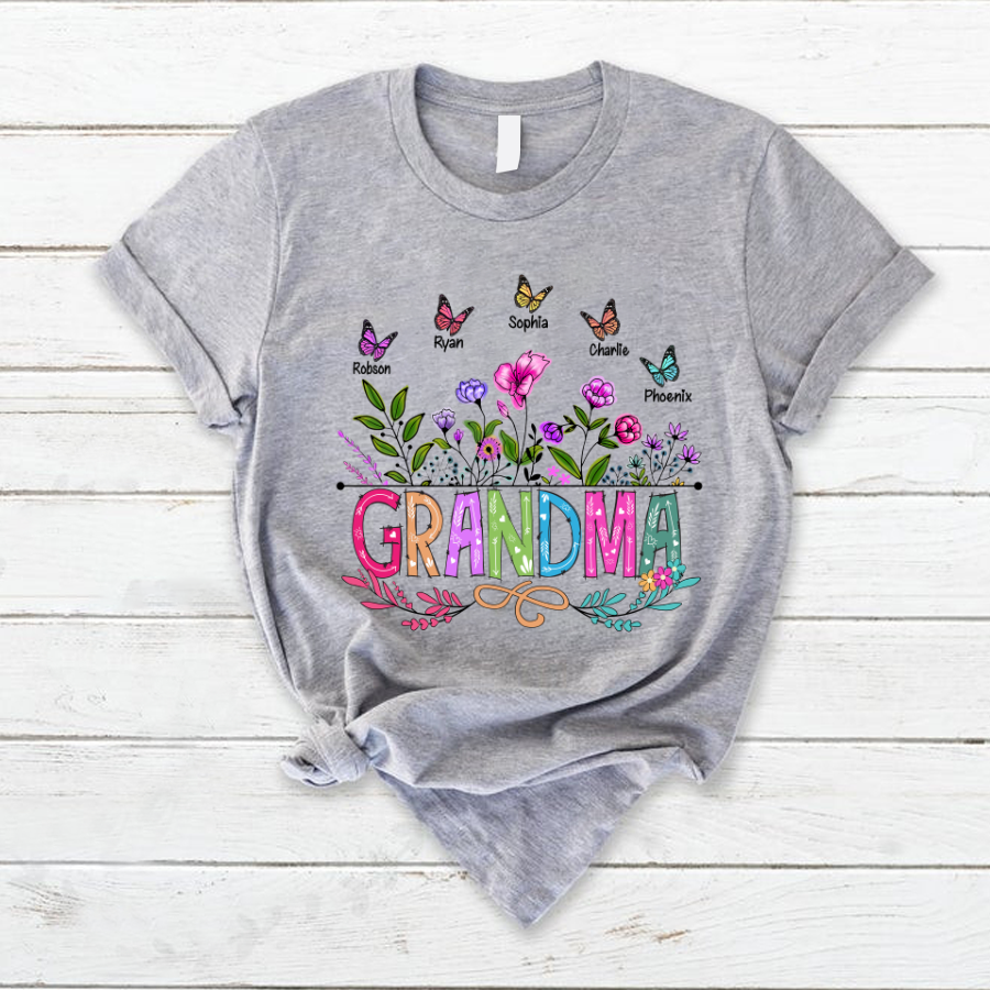 Personalized Grandma And Grandkids Butterfly T-Shirt