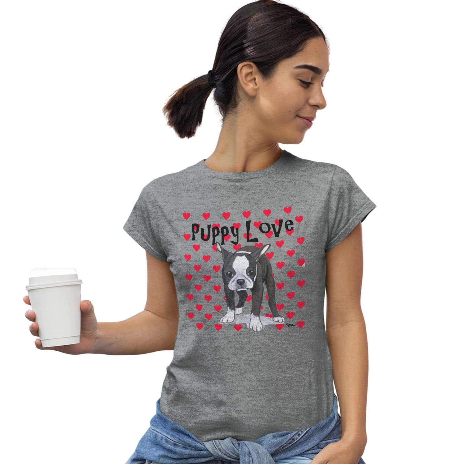 Boston Terrier Puppy Love – Women’S Fitted T-Shirt