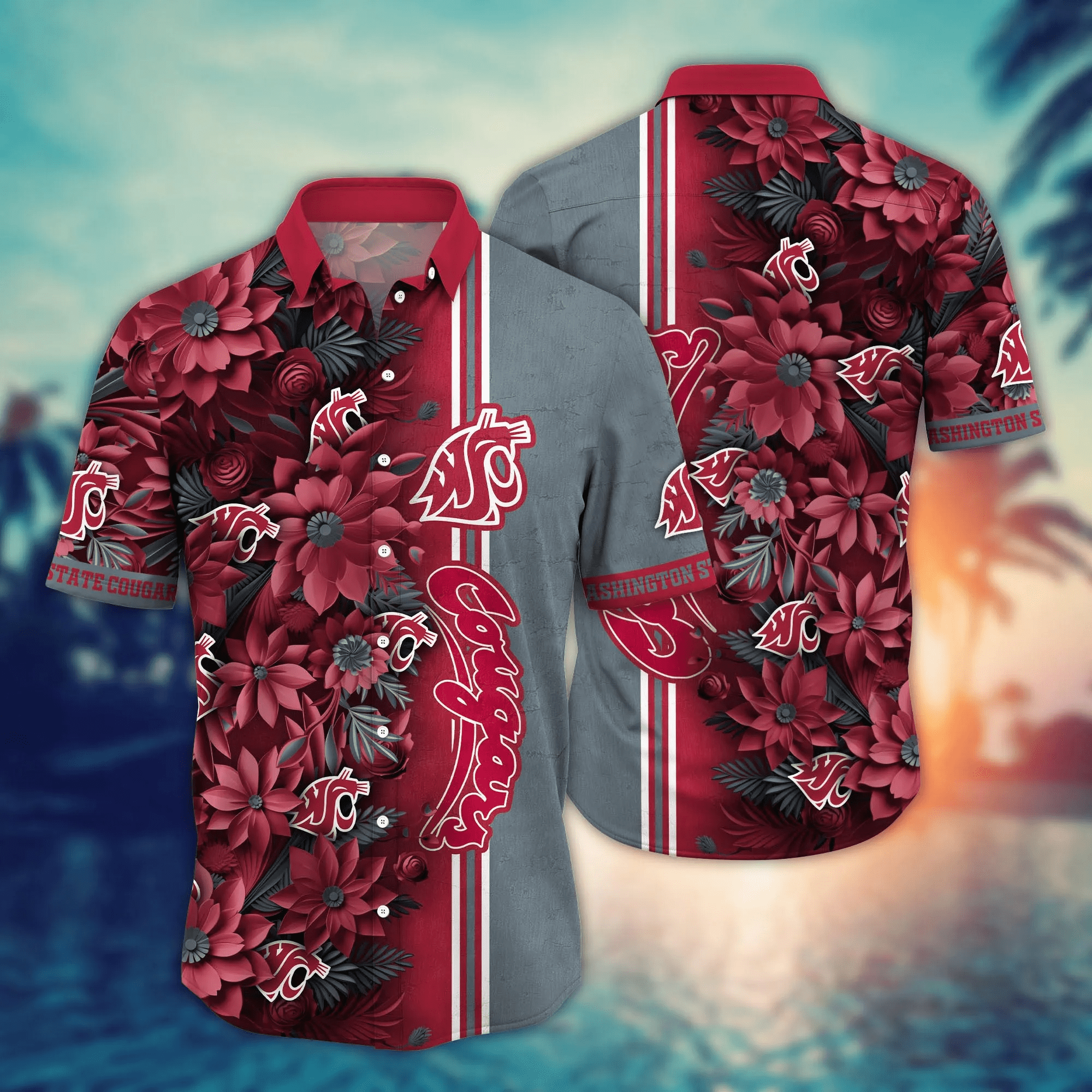 Washington State Cougars NCCA Hawaiian Shirt Custom Seaside Aloha Shirt