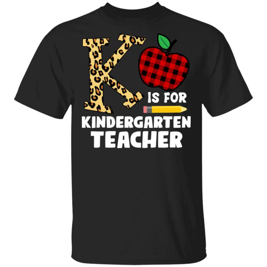 Teacher Shirt K Is For Kindergarten Teacher Funny Teacher Leopard Red Plaid Apple Lover Gifts T-Shirt