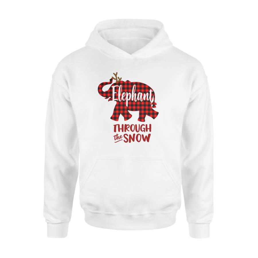 Through The Snow Christmas Elephant Red Plaid Hoodie