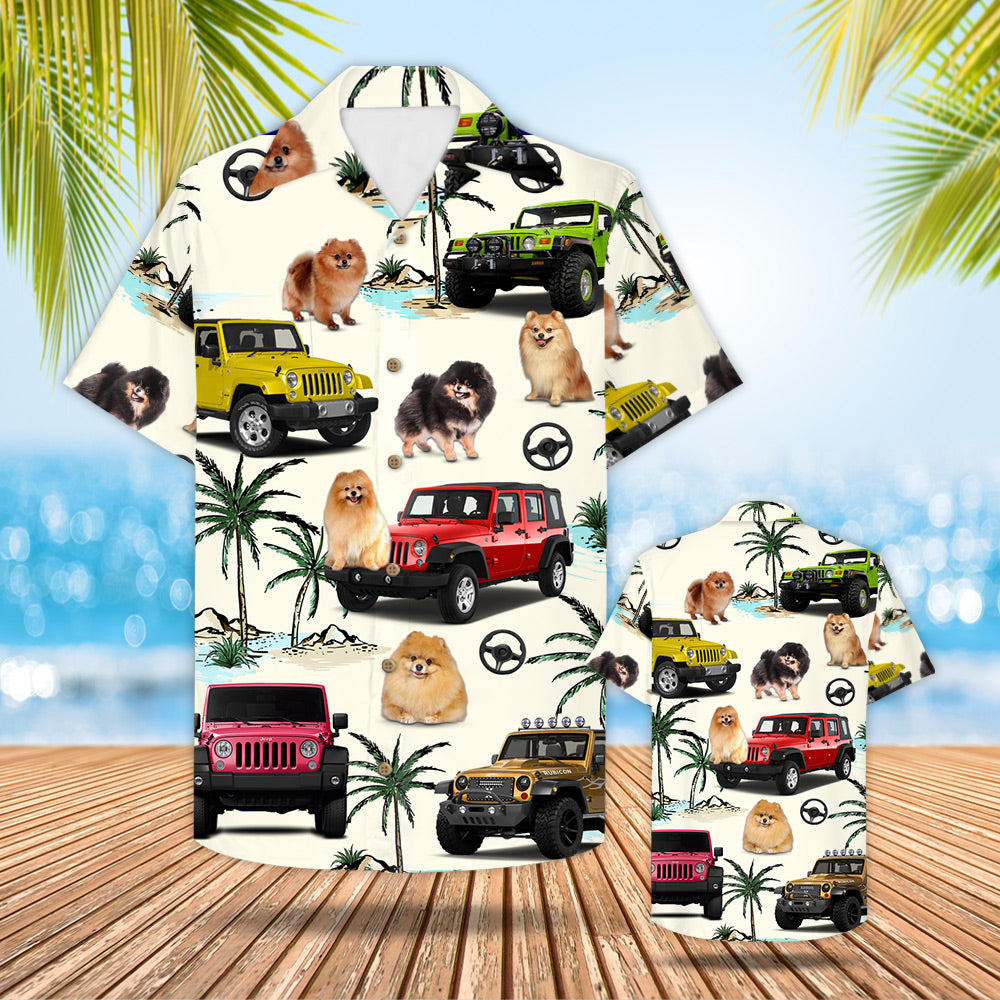 Jeep Pomeranian Hawaiian Shirt – Gift For Jeep Trips – Pomeranian And Jeep Pattern Trna