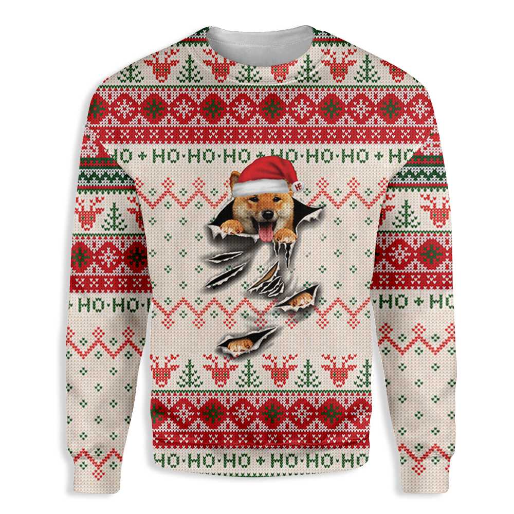 Ugly Christmas Shiba Inu Scratch Ez12 1510 All Over Print Sweatshirt