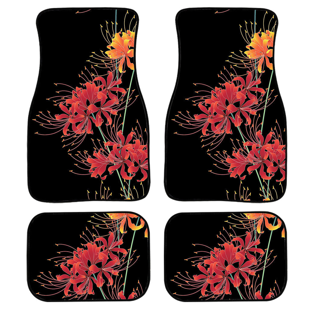 Red And Yellow Japanese Amaryllis Print Front And Back Car Floor Mats, Front Car Mat