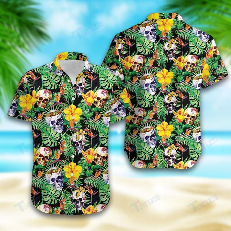 Summer Vibe Skull Bali Tropicals All Over Printed Hawaii Shirt Size S Ha101218