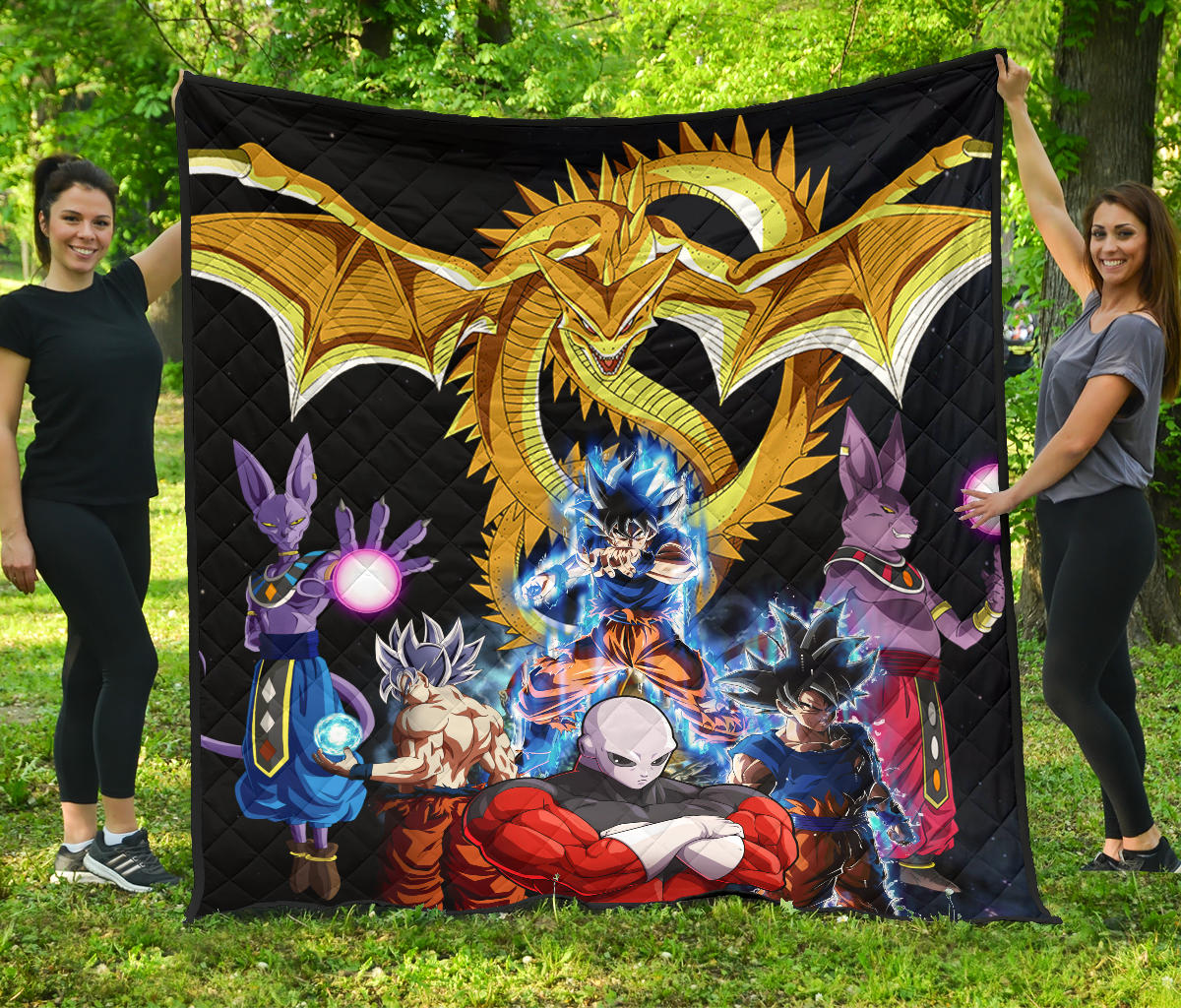 Dragon Ball Anime Premium Quilt | Db Goku Vs Villains Golden Shenron Dragon Quilt Blanket Na090802