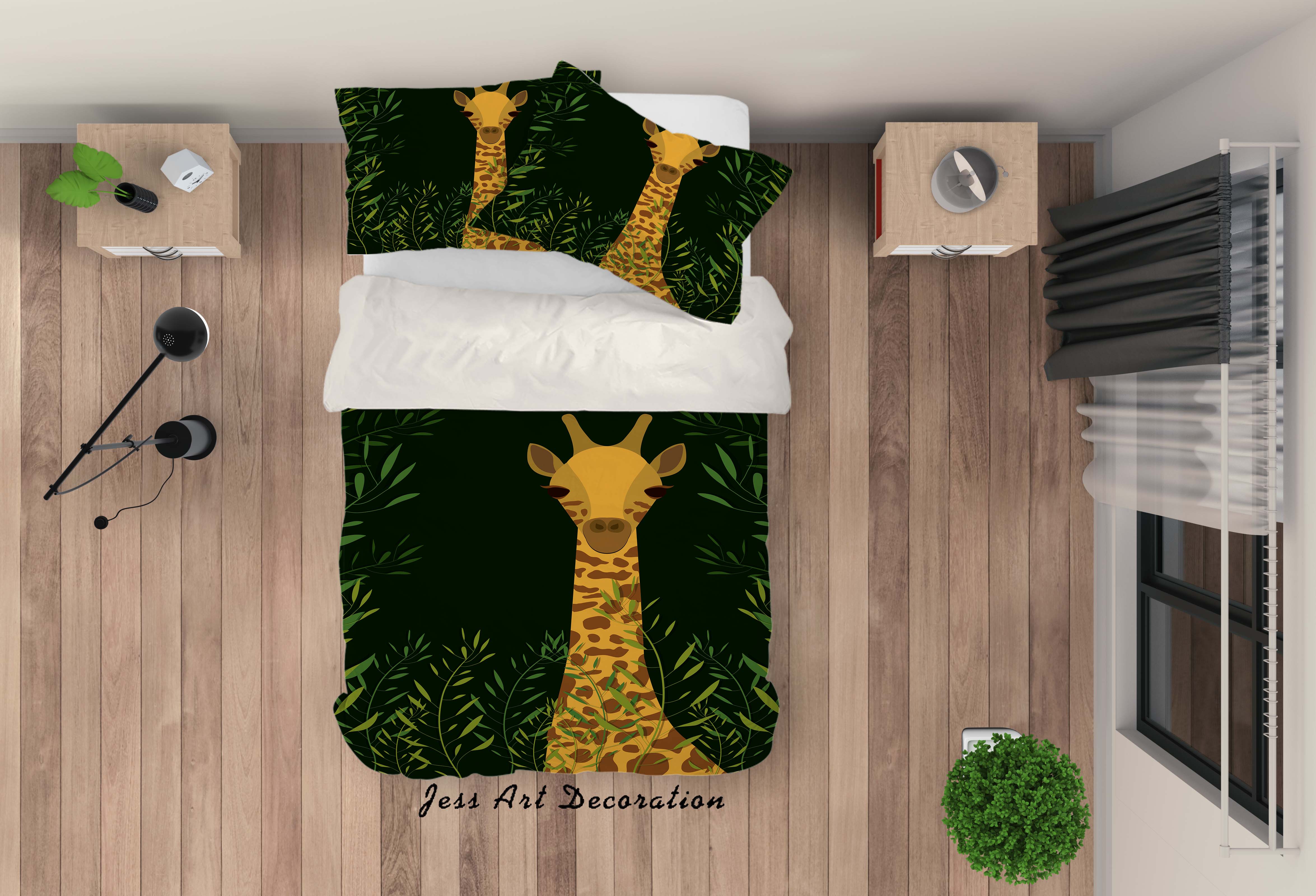 3D Cartoon Giraffe Animal Plant Quilt Cover Set Bedding Set Duvet Cover Pillowcases Lxl