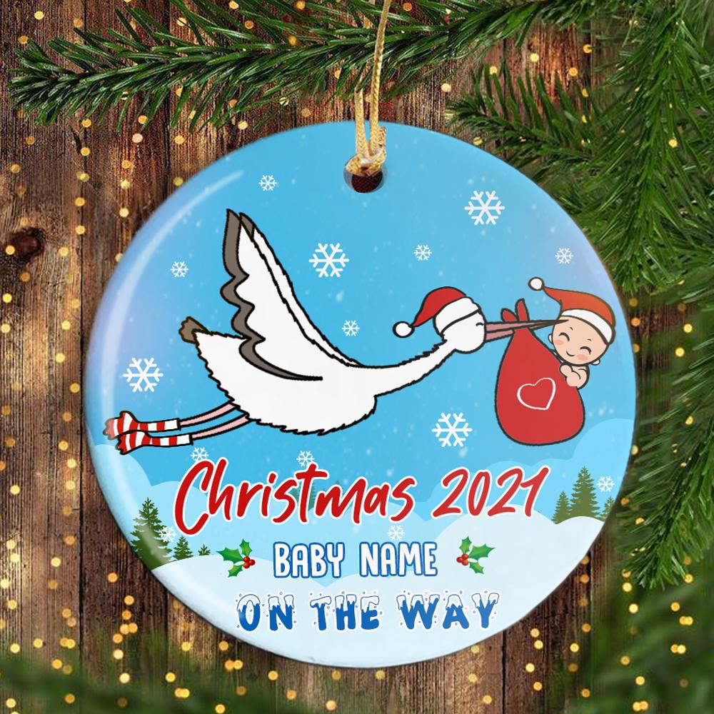 Personalized Baby On The Way Christmas Stork Delivery Ornament Gift For New Mom New Dad