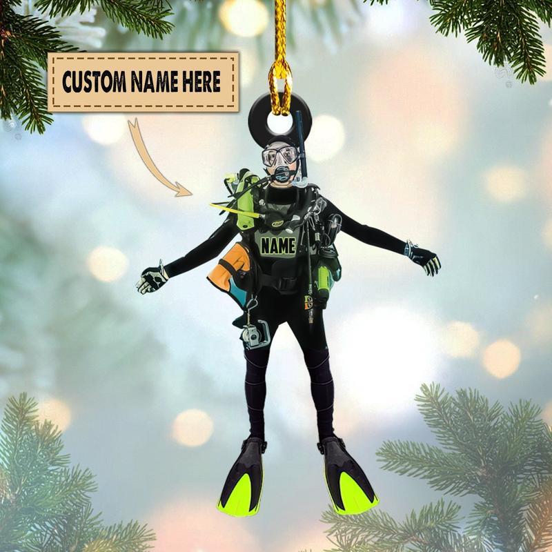 Personalized Name Scuba Diver Custom Shaped Ornament