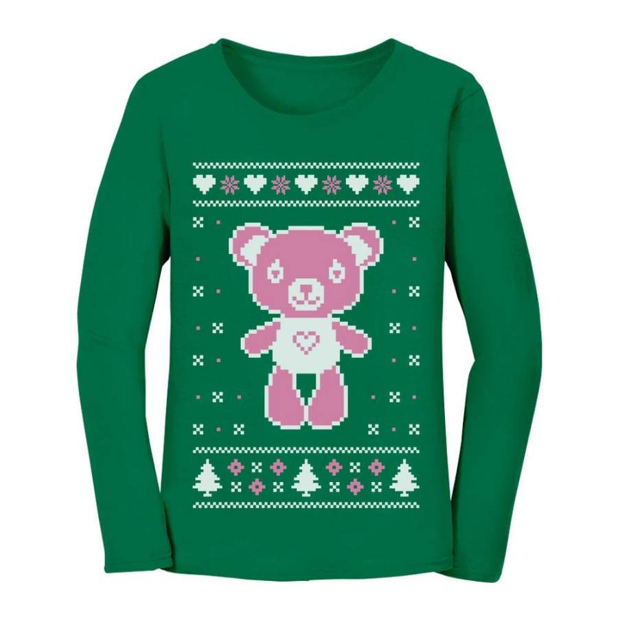 Big Pink Furry Bear Doll Ugly Christmas Sweater Funny Women Long Sleeve T-Shirt