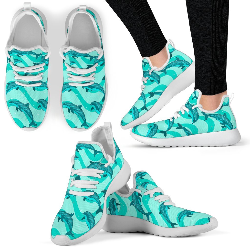 Dolphin Wave Print Mesh Knit Sneakers Shoes