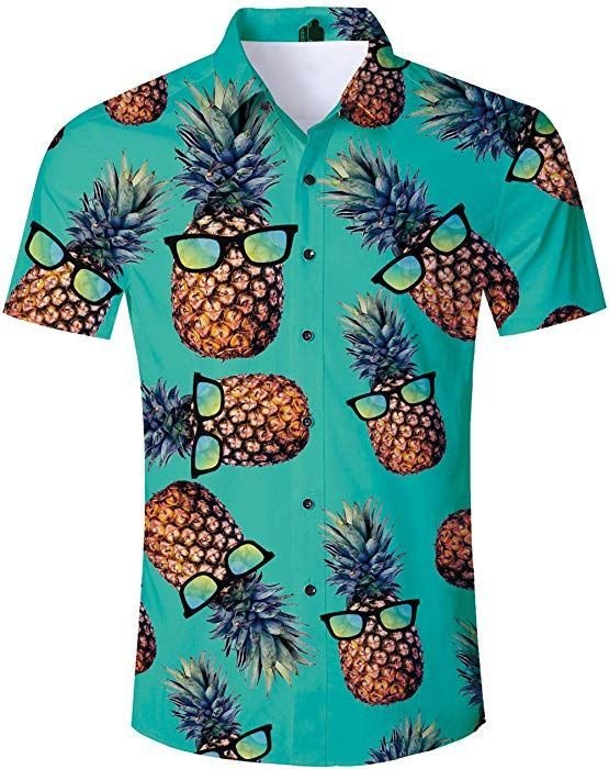 Mens Print Funny Pineapple Button Up Hawaiian Shirt Matching Beach Party Ha21921