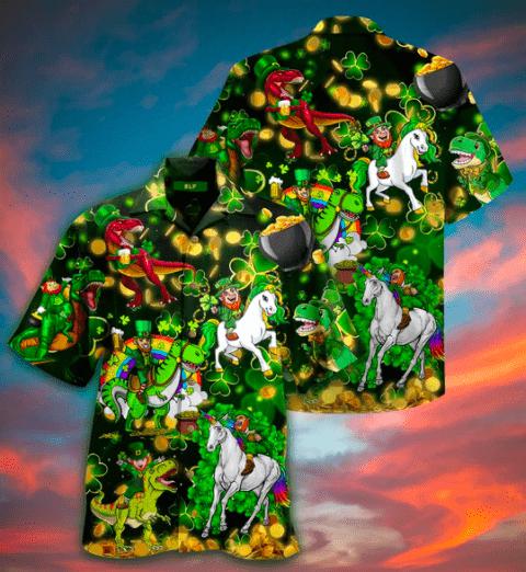 Unicorn Dinosaur Saint Patrick Hawaiian Shirt – For Men And Women