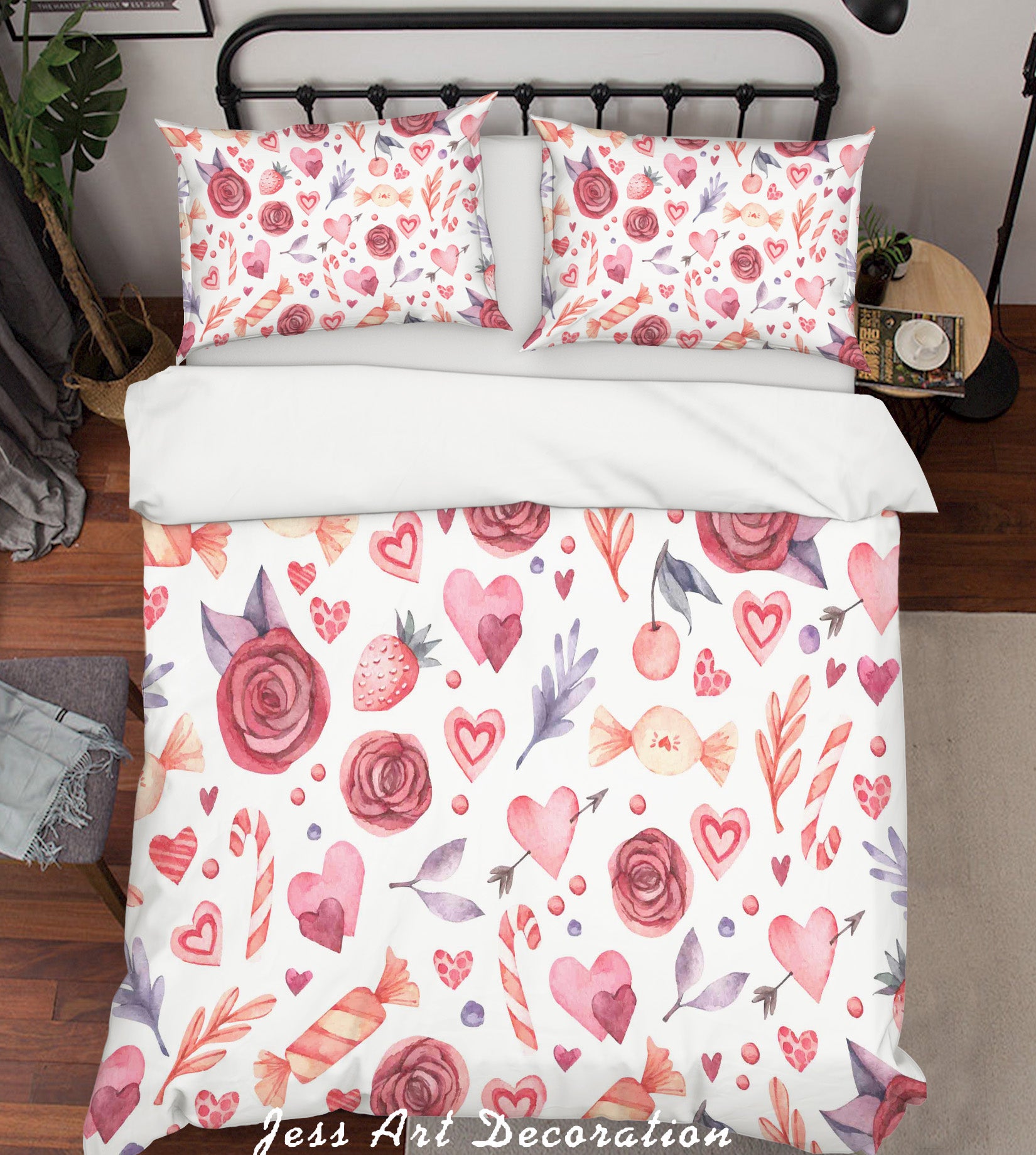 3D Floral Leaves Heart Candy Strawberry Quilt Cover Set Bedding Set Pillowcases 104