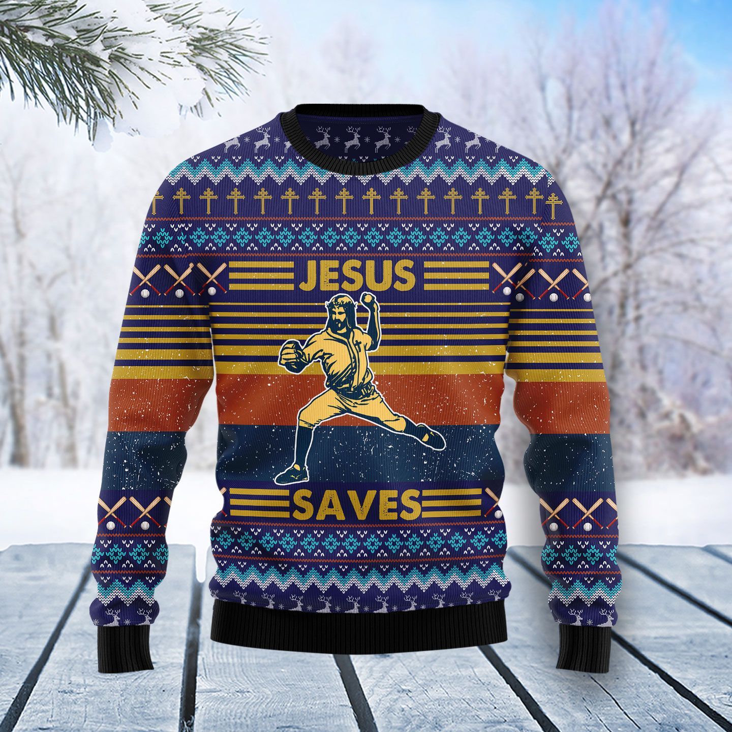 Baseball Jesus Save Ugly Christmas Sweater | For Men & Women | Adult | Us5218