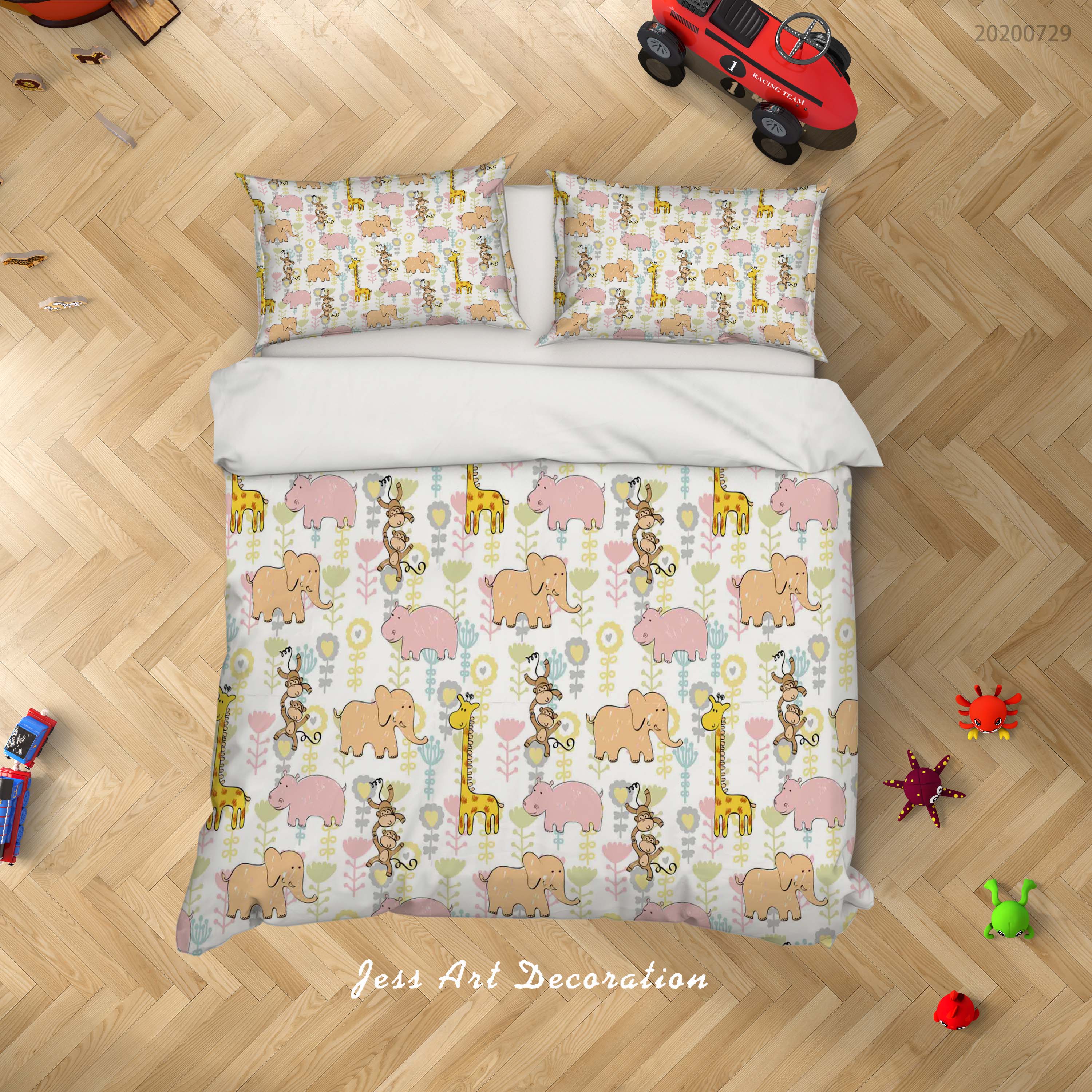 3D Cartoon Elephant Giraffe Animal Quilt Cover Set Bedding Set Duvet Cover Pillowcases Lxl 132