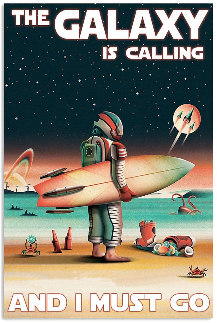 Vintage Astronaut – Galaxy Calling Must Go Poster Art Print      Home Decor Gift For Family Friend On Birthday