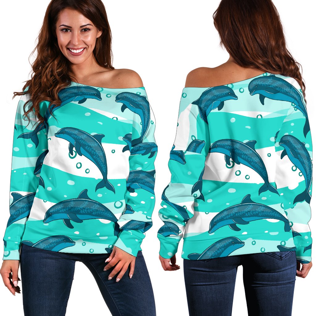 Dolphin Design Print Pattern Off Shoulder Sweatshirt