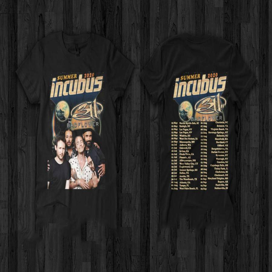 Incubus Shirt Summer Tour 2020 with 311 Badflower T-Shirt Hard Rock Music Concert