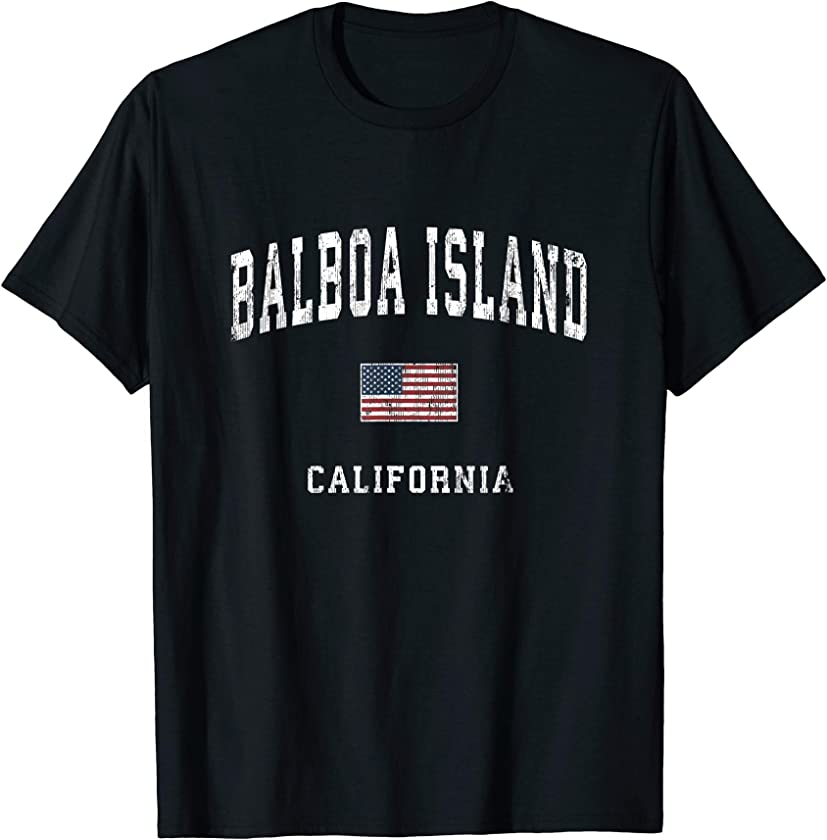 Balboa Island California CA Vintage American Flag Sports T-Shirt