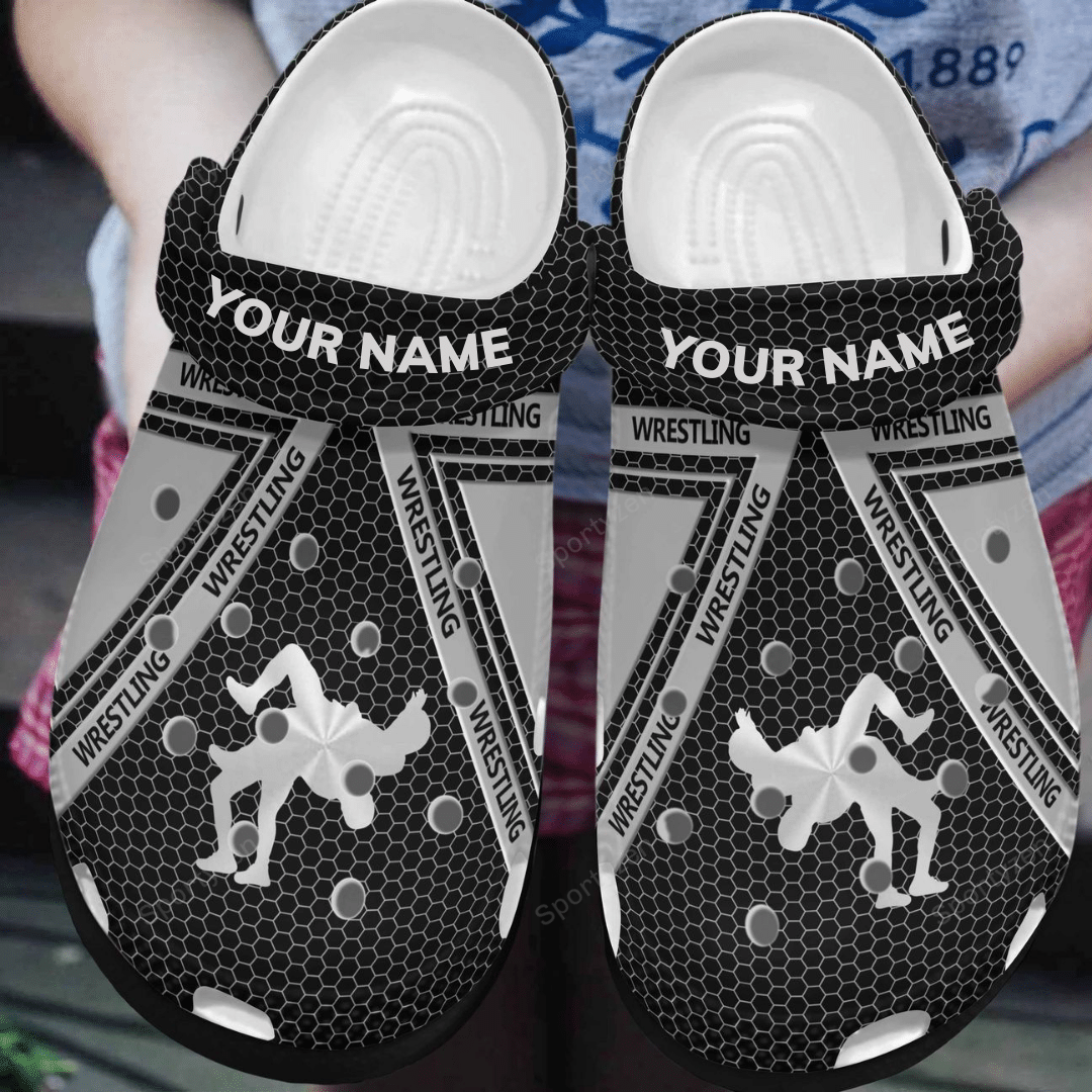 Custom Name Wrestling Steel Black Grey Clogs Shoes #L