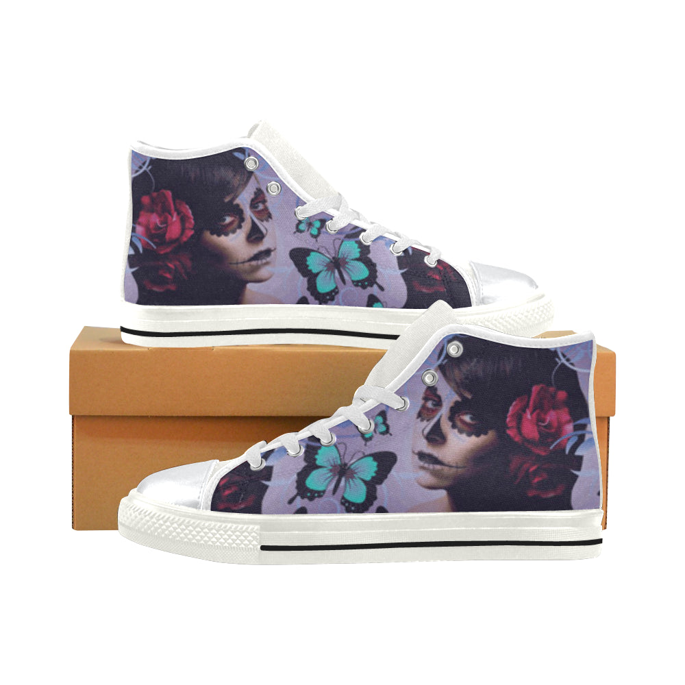 Sugar Skull Candy White High Top Canvas Shoes for Kid